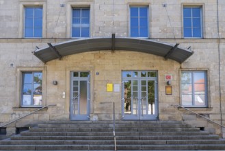 Entrance to the train station, Kronach, Upper Franconia, Bavaria, Germany