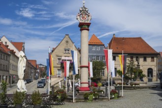 Melchior-Otto-Platz with Ehrensäule, Obere Altstadt, Kronach, Upper Franconia, Franconia, Bavaria,