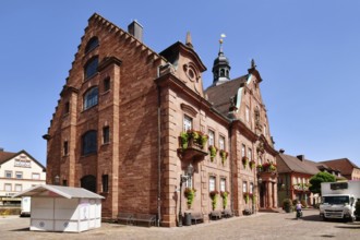 Ettlingen, Germany - August 13th 2025: Ettlingen city hall (Rathaus) in Germany. Historic sandstone