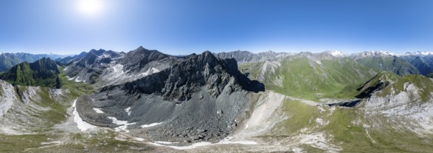 360° alpine panorama, aerial view with summit of Grossvenediger, Venediger Group and Lasörling