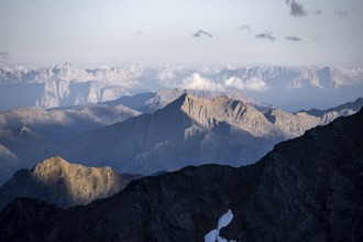 Mountain panorama at sunset, Stubai Alps, South Tyrol, Italy