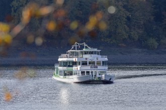 Excursion boat, Biggesee near Sondern, Olpe, Sauerland, North Rhine-Westphalia, Germany