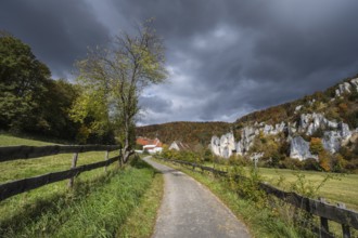 Käppeler estate with St. George's Basilica near Thiergarten in the upper Danube Valley, surrounded