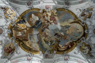 St. George and James Catholic Church, interior view, ceiling frescoes, Isny, Allgäu,