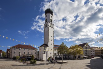 Market Square with Hall Building and Blaserturm, Isny, Allgäu, Baden-Württemberg, Germany