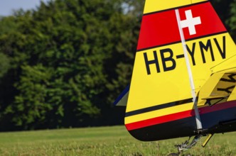 A Votec 351 sport aircraft from Swiss MSW Aviation AG with registration HB-YMV during a flight