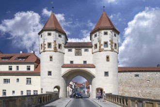 Historic city wall with the Nabburg Gate, rebuilt in Renaissance style, Amberg, Upper Palatinate,