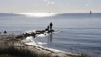 Beach scene on Fehrmannsundstrand in sunny autumn weather, Fehmarn island, 18.10.2025, Fehmarn,