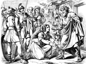 Ascha kneels in front of her father Caleb and said, Give me your blessing, God, marriage to