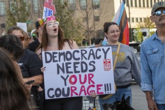 Detroit, Michigan USA - 18 October 2025 - A large crowd gathered for a 'No Kings' rally, protesting
