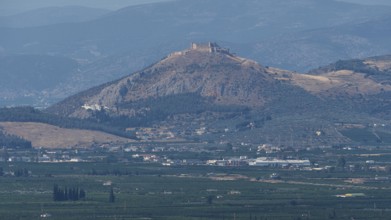 View of a fortress located on a hill, view of the plain, archaeological site, UNESCO World Heritage