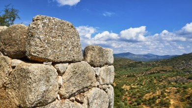 Outer wall, view of the plain, archaeological site, UNESCO World Heritage Site, Mycenae, Mycenae,