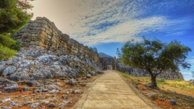 Cyclopian walls of the Acropolis, lion gate, Mycenae, archaeological site, UNESCO World Heritage