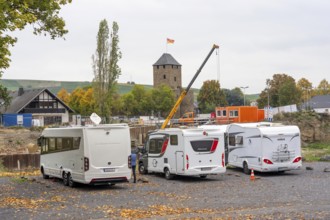 Motorhome parking space opposite the old town of Ahrweiler, right on the river Ahr,