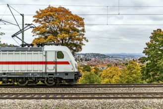 InterCity operated by Deutsche Bahn AG on the road between Stuttgart and Singen. The panoramic