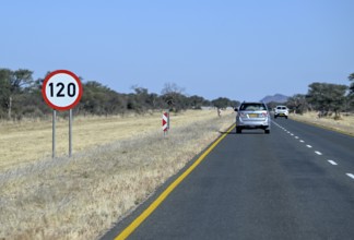 120 km/h speed limit sign on the B1 highway between Windhoek and Otjiwarongo, near Otjiwarongo,