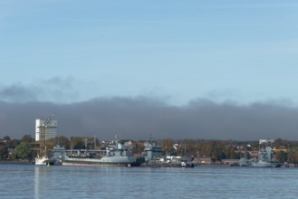 Kiel naval port, district of Wik, sailing school ship Gorch Fock in their home port, fuel