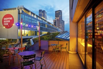 Bikini Berlin with the Upper West Tower in the background in the evening, Charlottenburg, Berlin,