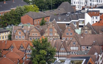 View over the city, historic brick building in Peterstraße, Komponistenviertel, Neustadt, Hamburg,