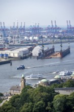City view, view of the Elbe with St. Pauli Landungsbrücken and Hamburg harbour, from the tower of
