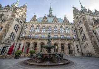 Inner courtyard of Hamburg City Hall with Hygieia fountain, Hamburg, Germany