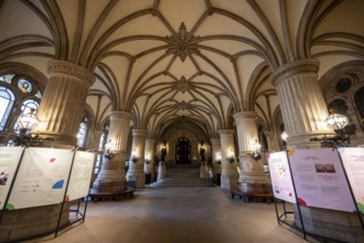 Entrance hall, columned hall of the Hamburg City Hall, interior view, Hamburg, Germany
