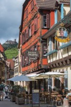 Historic town view with St Ulrich's Castle and half-timbered houses in Ribeauvillè