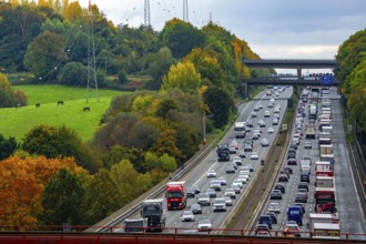 Landscape next to the traffic jam on the A3 motorway between the Hilden junction and the Mettmann