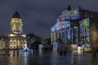 Concert hall Berlin, Gendarmenmarkt, art action The Hands of Berlin, . BERLIN FESTIVAL OF LIGHTS,