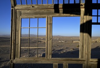 View from a former dwelling house into the desert, Kolmanskop, restricted diamond area, Karas