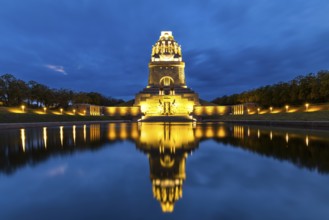 Monument to the Battle of the Nations, Lake of Tears, Blue Hour, Leipzig, Saxony, Germany