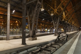 Riveted iron framework in the railway hall, railway, railway tracks, building, main station,