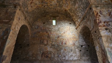 Post-Byzantine church of Agios Nikolaos from the 17th century A.D. Interior view with faded