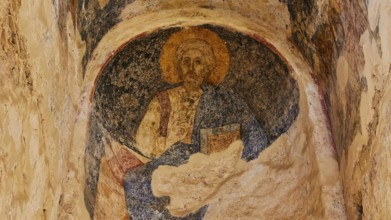 Church of Agia Sophia from the 14th century AD, fresco of Jesus as the giver of life, Mystras,