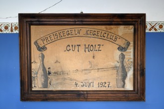 Shield Kegel-Club Gut Holz von 1927, Kolmanskuppe, near Lüderitz, Karas Region, Namibia