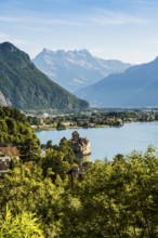 Château de Chillon, Chillon Castle, near Montreux, Lake Geneva, Lac Léman, Canton of Vaud,