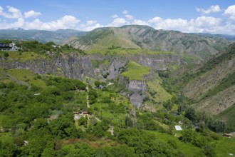 Impressive gorge landscape with lush vegetation and mountains in the background, Garni Gorge, Azat