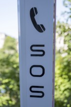 Emergency call pillar, SOS, DLRG, detail, Mülheim an der Ruhr, Rurgebiet, North Rhine-Westphalia,
