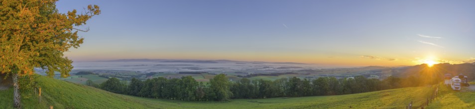 Panorama sunrise from Almhaus Hochsteinberg, Kirnberg an der Mank, Lower Austria, Austria