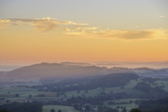 Sunrise and fog between the hills, Kirnberg an der Mank, Lower Austria, Austria