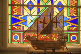 Sailing ship model in the church of Saint Martin, Yport, Département Seine-Maritime, France