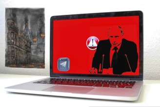 Symbolic image, Putin and Ukraine war, Russian drones over EU, sabotage by Russia, cybercrime,