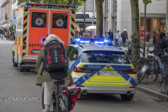 Emergency services and police on duty in the pedestrian zone, Erlangen, Middle Franconia, Bavaria,