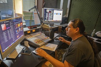 Porcupine, South Dakota - Lucian Little White Man broadcasts on KILI Radio, the voice of the Lakota