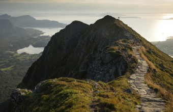 Hikers on the Rørsethornet stone staircase, with 3292 steps one of the longest continuous stone