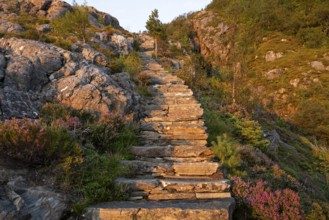 Section of the Rørsethornet Stone Staircase illuminated by warm evening light, with 3292 steps one