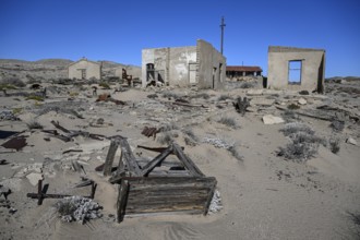 Ruined buildings in the desert sand, Pomona, restricted diamond area, near Lüderitz, Karas region,