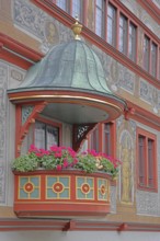 Pulpit with pulpit lid, ornamentation, oriel, detail, wall painting, Renaissance, town hall, Am