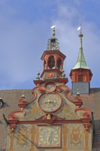 Astronomical clock on the gable of the town hall, Renaissance, decorations, wall painting, ridge
