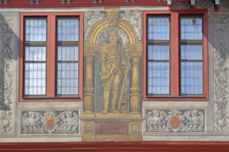 Mural with medieval count, Duke Eberhard in the Beard, Eberhard I of Württemberg with sword and